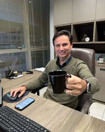 Colaborador Digiliza com café no escritório