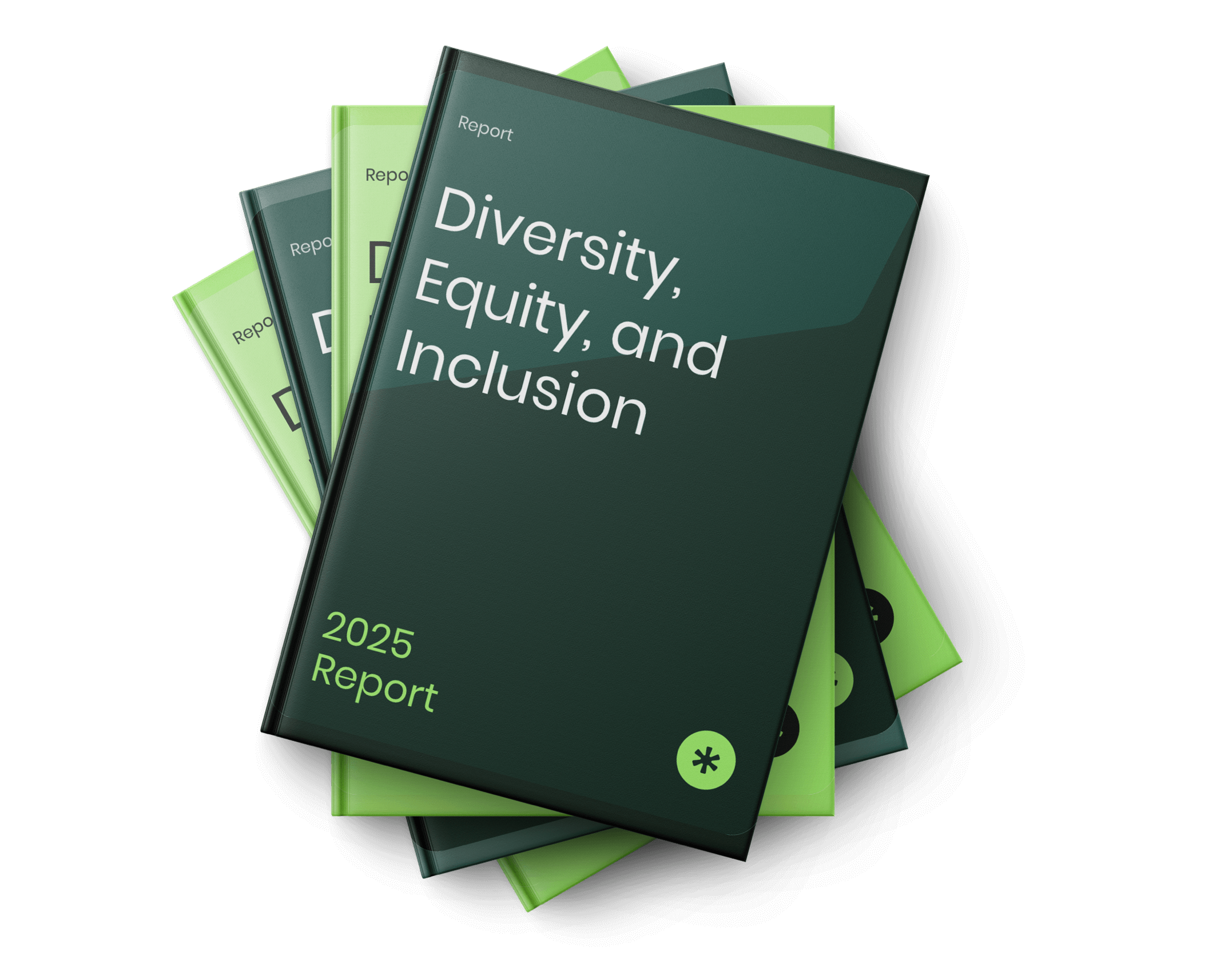 Capas de relatórios empilhados com título Diversity, Equity and Inclusion 2025 Report.