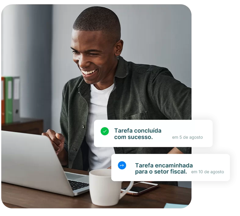 Cliente da Digiliza utilizando sistema contábil com tarefas concluídas e encaminhadas com sucesso.
