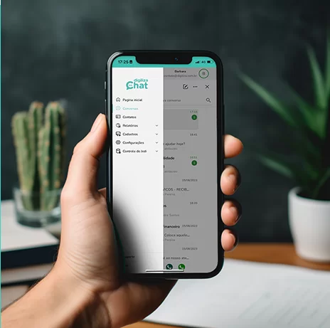 Aplicativo Digiliza Chat em smartphone com interface de conversas e gestão de atendimentos