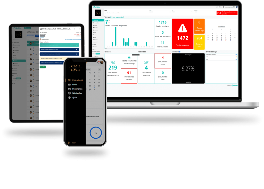 Plataforma Digiliza exibida em notebook, tablet e celular