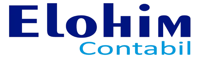 Logotipo da Elohim Contábil em tons de azul com tipografia moderna sobre fundo escuro.