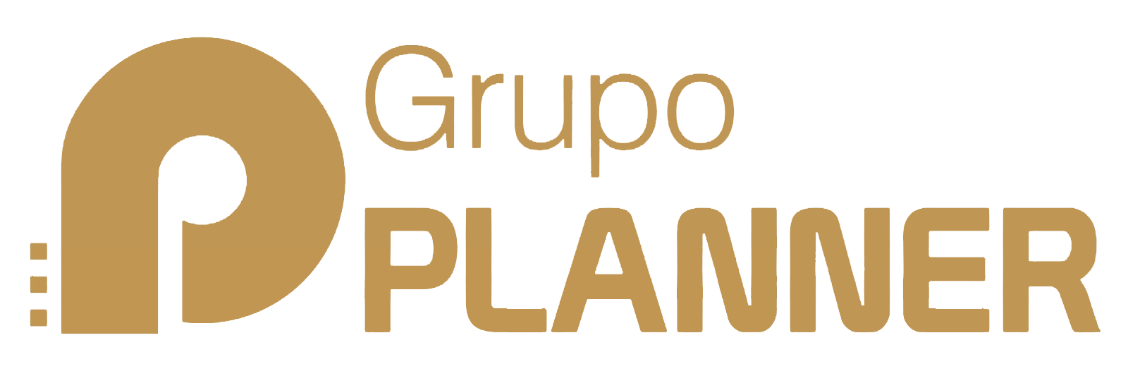 Logotipo do Grupo Planner em tons dourados aplicado sobre fundo escuro.