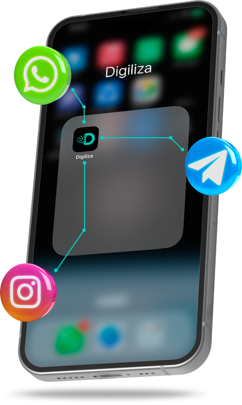 Integração de canais como WhatsApp, Instagram e Telegram no Digiliza Chat em um único aplicativo
