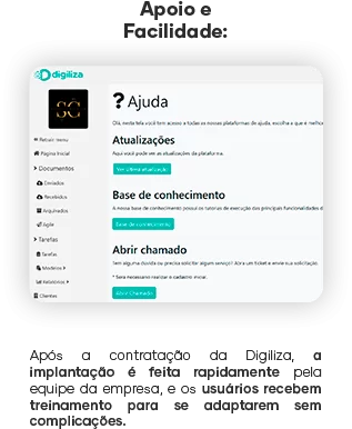 Tela de ajuda e suporte da Digiliza