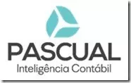 Logotipo da Pascual Inteligência Contábil com símbolo gráfico moderno em tons de azul e verde.
