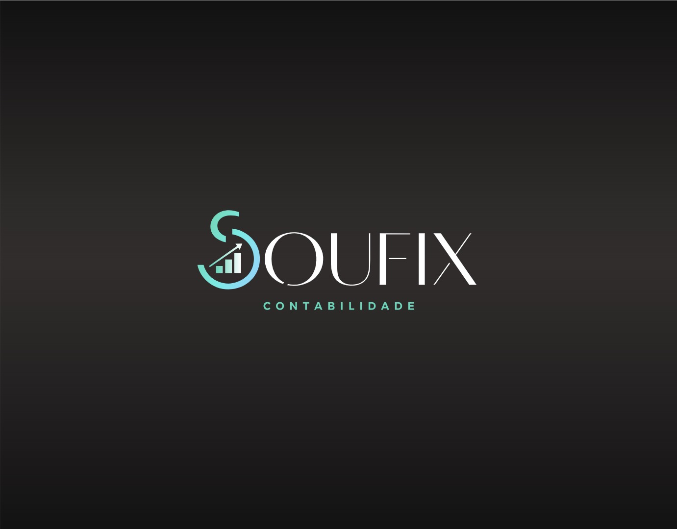 Logotipo da Soufix Contabilidade com símbolo de crescimento financeiro em fundo escuro.