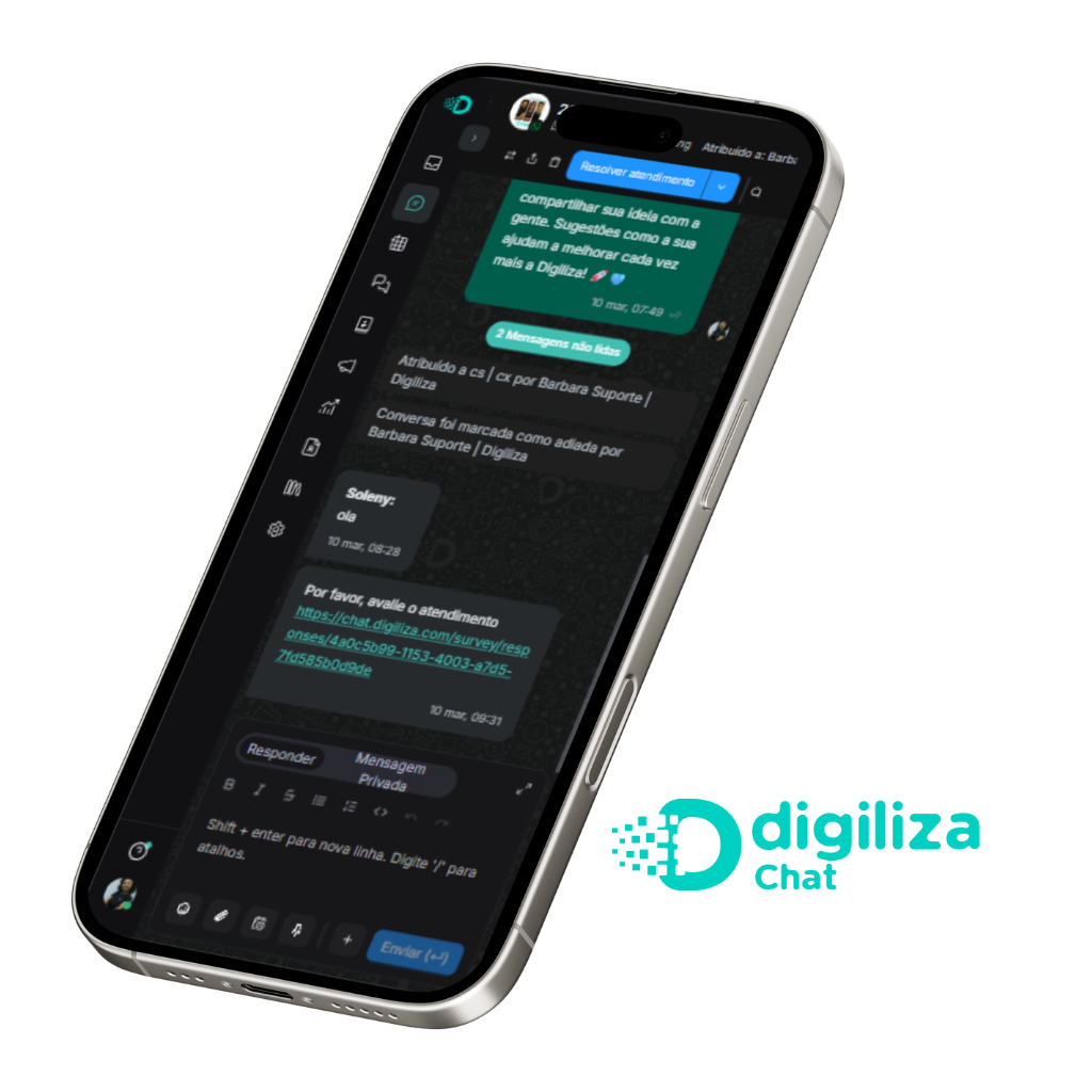 Conversa aberta no celular usando o Digiliza Chat