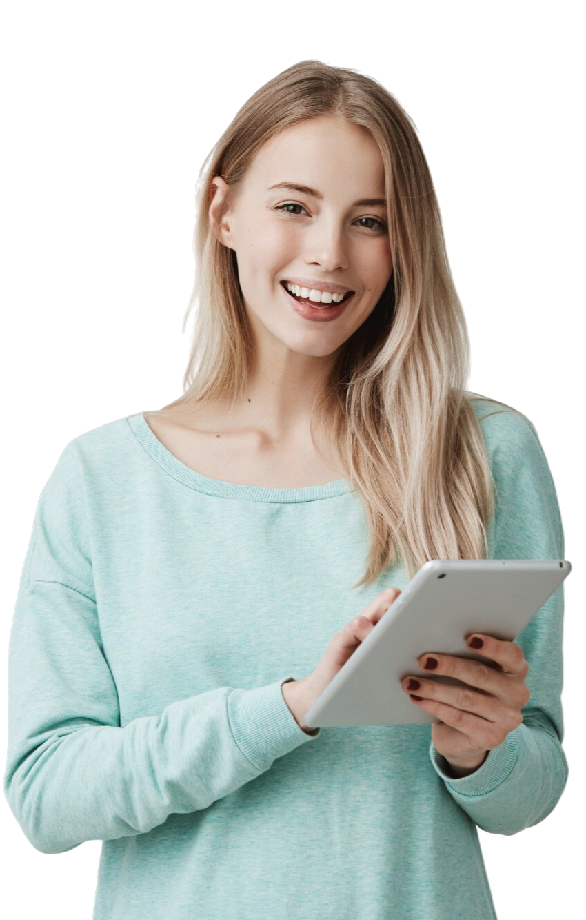 Mulher utilizando tablet em ambiente digital